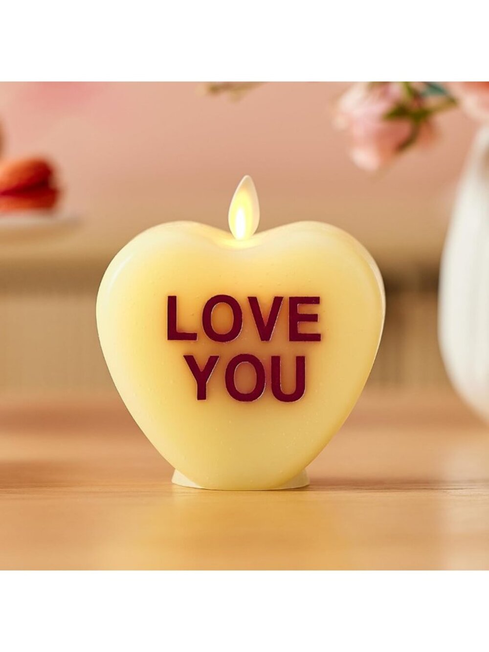 Flameless Romantic LED Candle - Heart Shaped Lemon Chiffon Decor for Valentine's